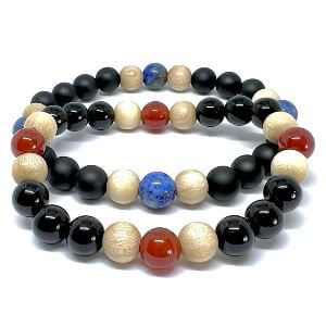 Minerální náramky karneol, lapis lazuli, onyx, dřevo - SPOLU - PARTNERSKÝ